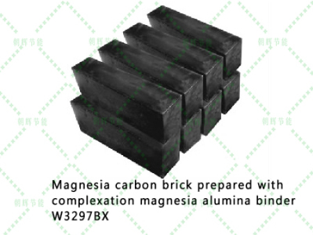 Magnesia carbon brick prepared with complexation magnesia alumina binder W3297BX(2)