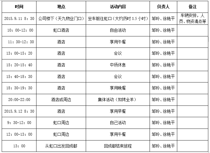 2015年度第一期员工活动安排表