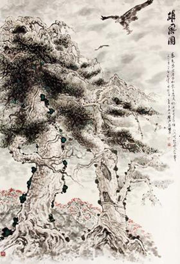 著名国画家吴孙英雄鹰画福州画院展出